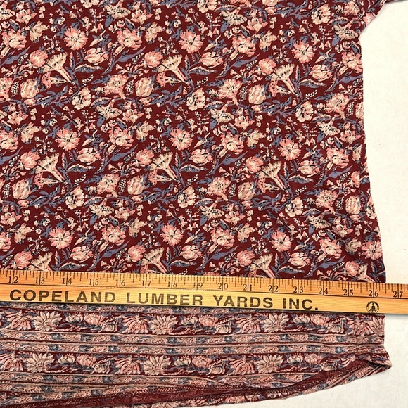 Lucky Brand V neck Long Sleeve Tunic Tee Shirt Burgundy Pink Floral 2X - Picture 7 of 7